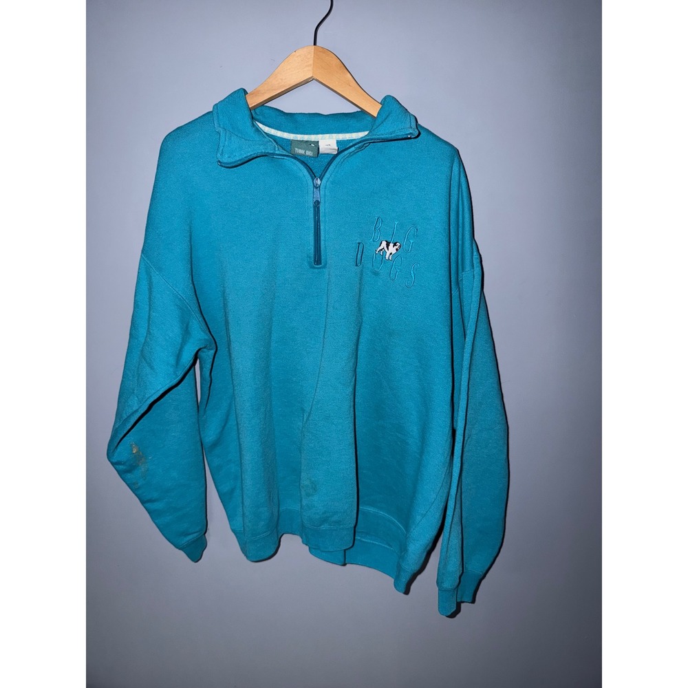 Big Dogs Teal 1/4 Zip Pullover Sweatshirt Bulldog Graphic Large